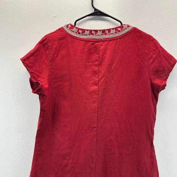 Garnet Hill Linen Embroidered Pocket Detail Dress Red Size 8 - Picture 7 of 14